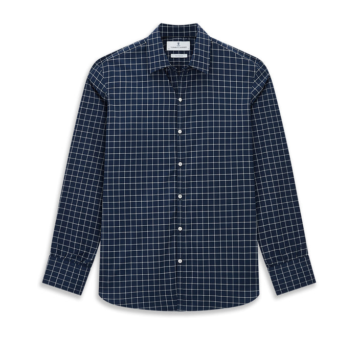Windsor Bold Checked White on Navy Shirt in Cotton Image 8