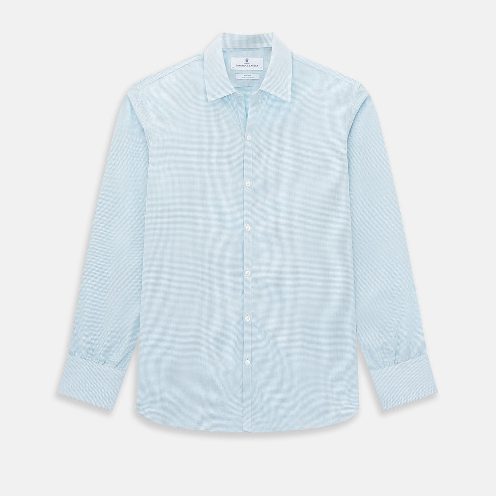 Turquoise Micro-Tattersall Check Windsor Shirt 15.5