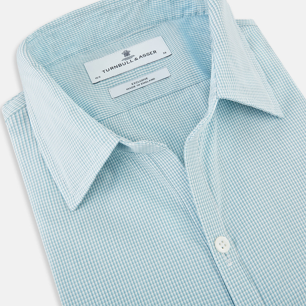 Turquoise Micro-Tattersall Check Windsor Shirt 15.5