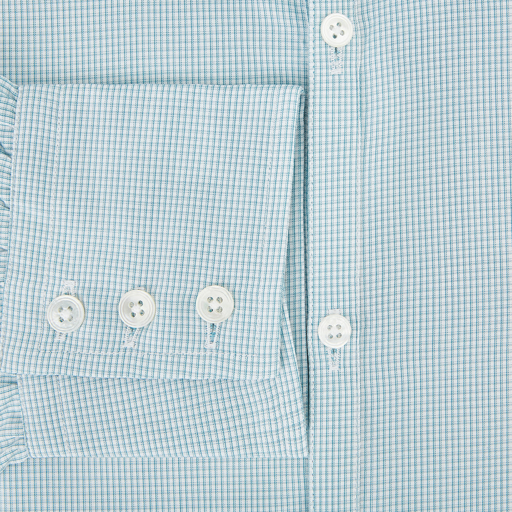 Turquoise Micro-Tattersall Check Windsor Shirt 15.5