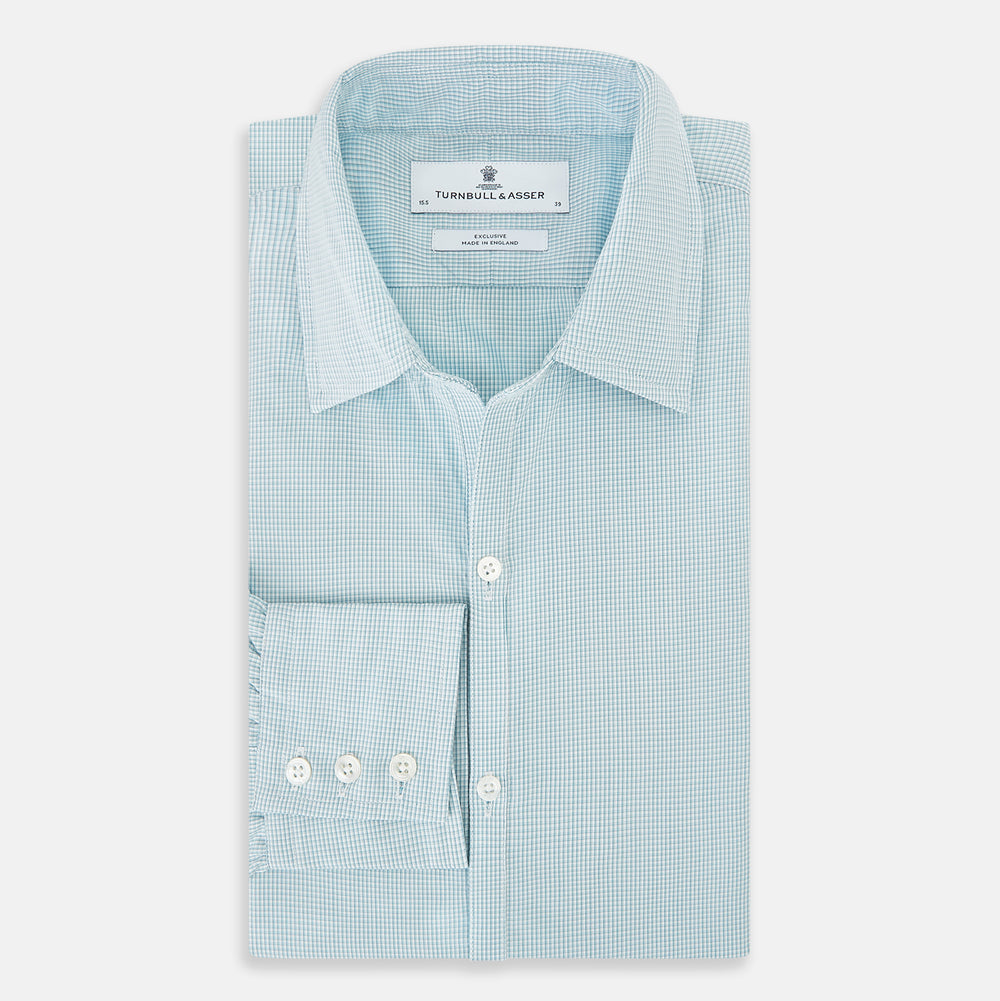 Turquoise Micro-Tattersall Check Windsor Shirt 15.5