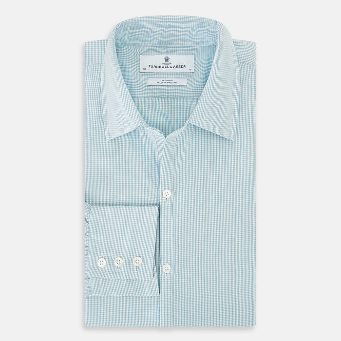 Turquoise Micro-Tattersall Check Windsor Shirt Image 4
