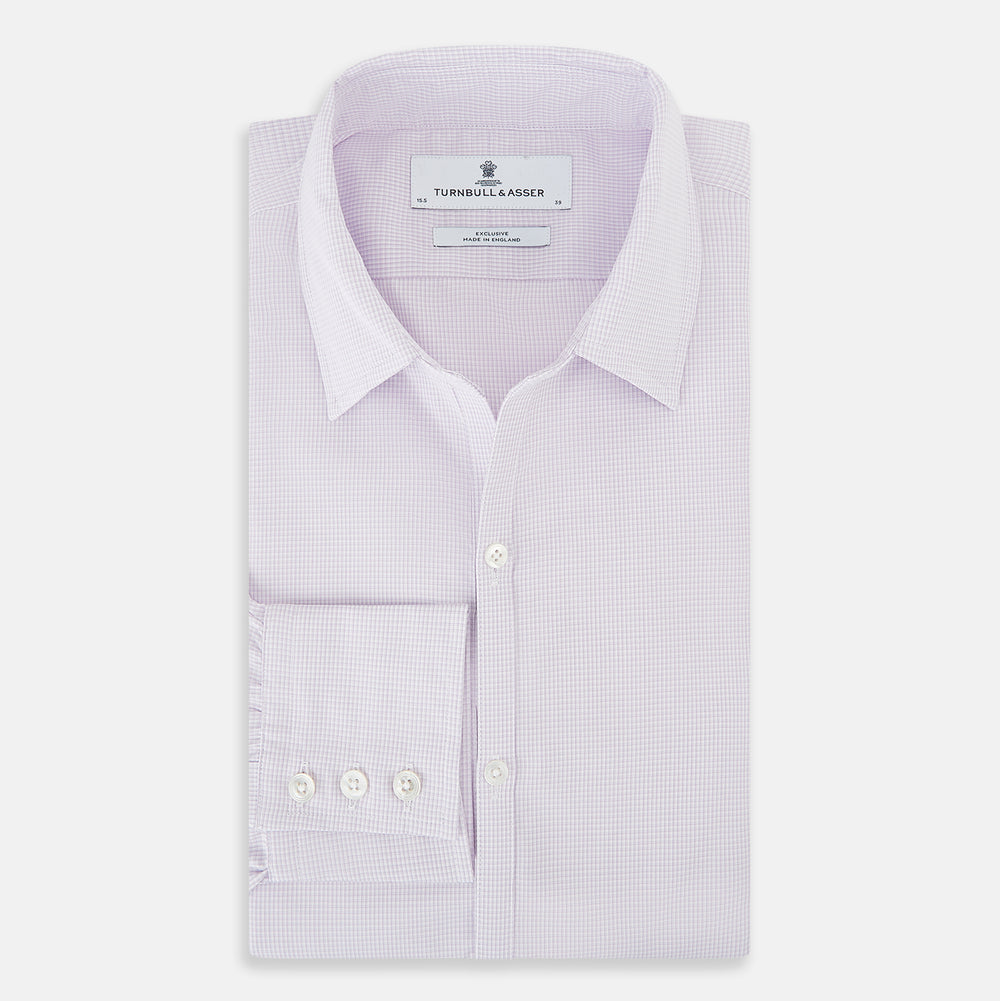 Pale Pink Micro-Tattersall Check Windsor Shirt 17.5