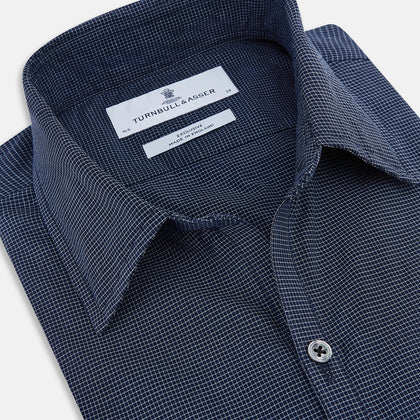 Pale Blue and Navy Pin Check Windsor Shirt