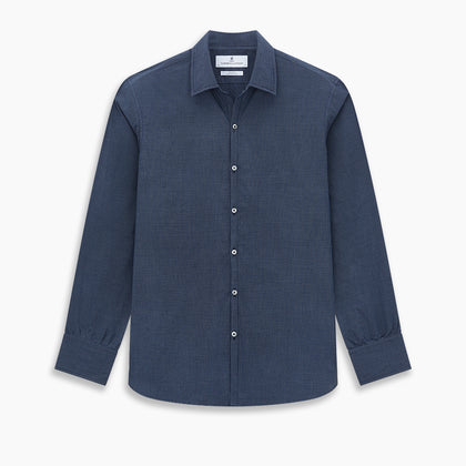 Pale Blue and Navy Pin Check Windsor Shirt Image 8