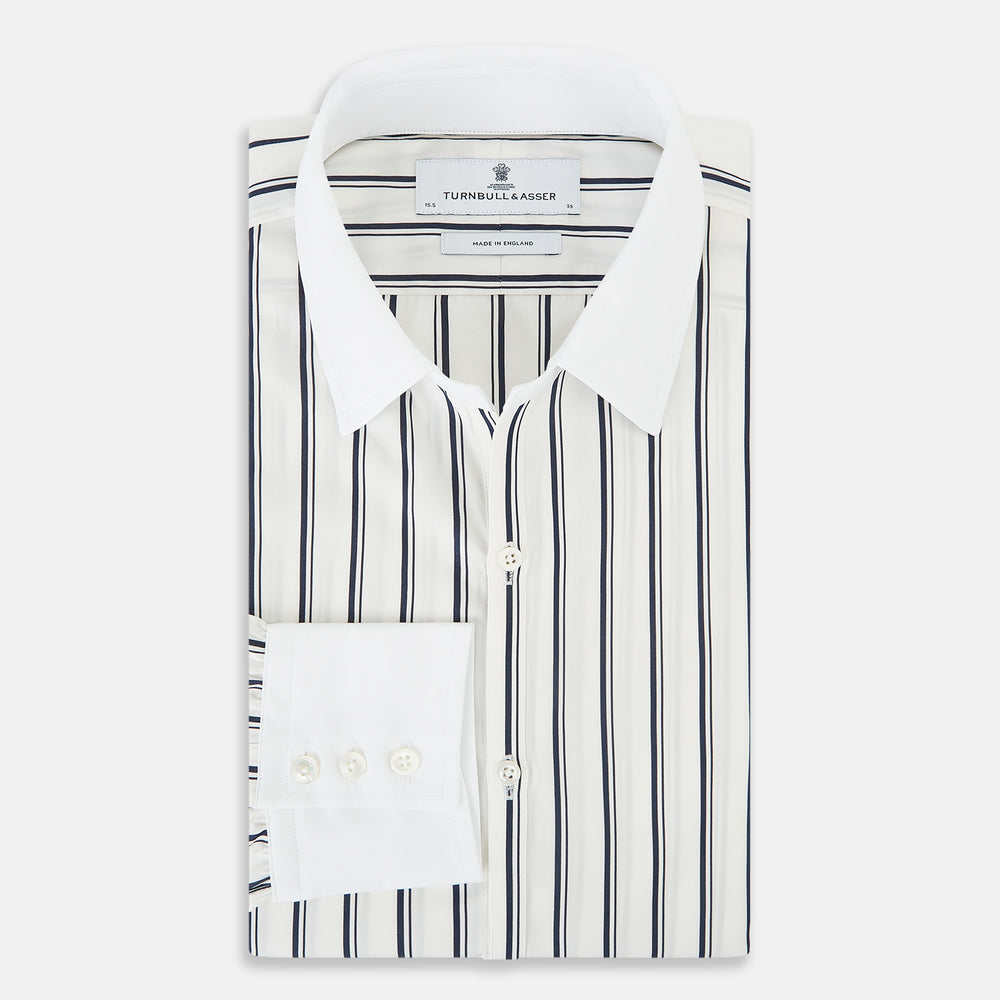 SHIRTS RF WH WINDSOR OPEN CLR WH 3BC NAVY STRIPE 15.5