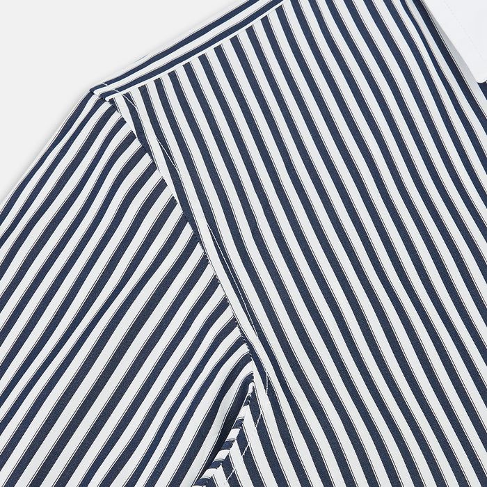 Windsor Double Stripe Navy Open Collar Regular Fit Shirt in Cotton Image 5