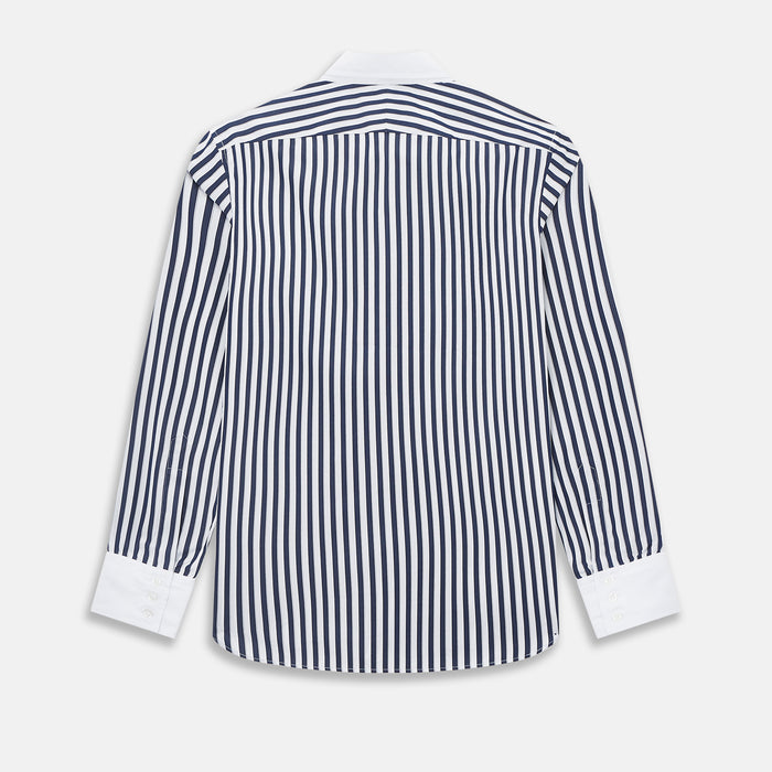 Windsor Regency Stripe Navy Open Collar Regular Fit Shirt in Cotton Image 2