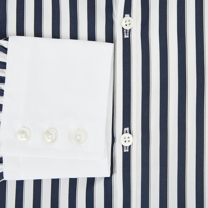 Windsor Regency Stripe Navy Open Collar Regular Fit Shirt in Cotton Image 3