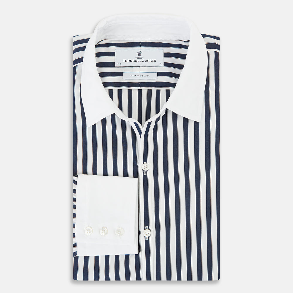 SHIRTS RF WH WINDSOR OPEN CLR WH 3BC NAVY STRIPE 16