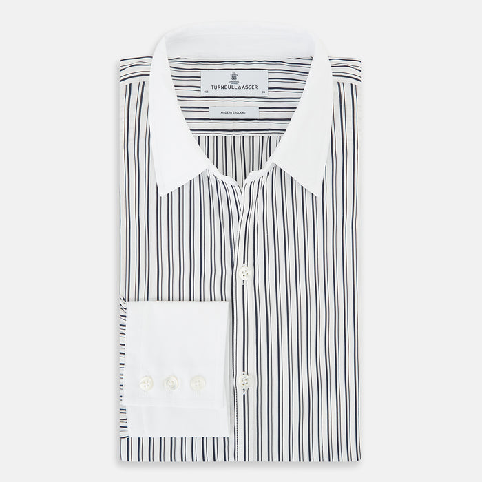 Windsor Fancy Stripe Navy Open Collar Regular Fit Shirt in Cotton Image 4