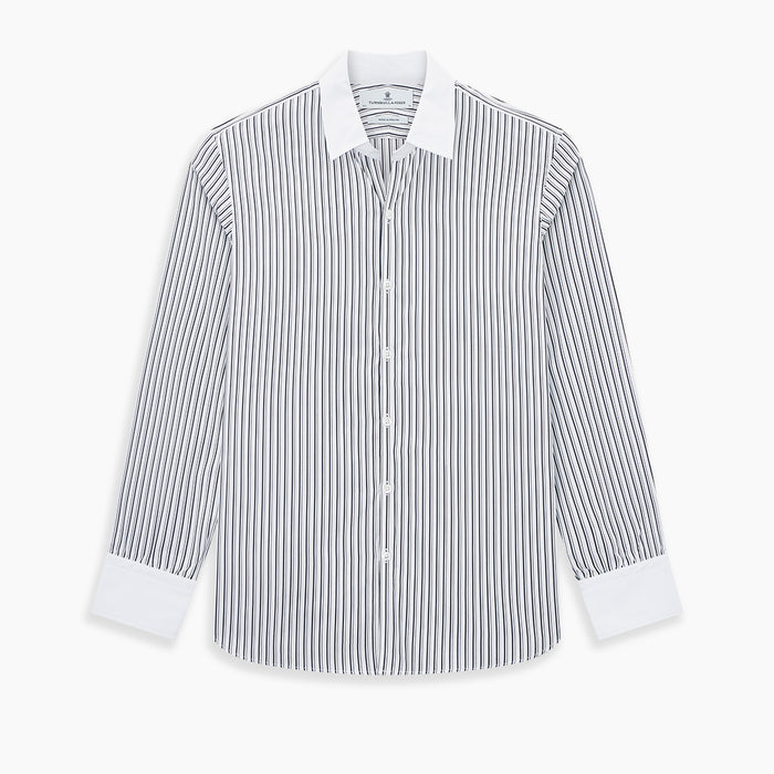 Windsor Fancy Stripe Navy Open Collar Regular Fit Shirt in Cotton Image 8