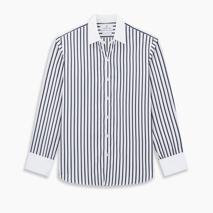 Windsor Shadow Stripe Navy Open Collar Regular Fit Shirt in Cotton Image 8