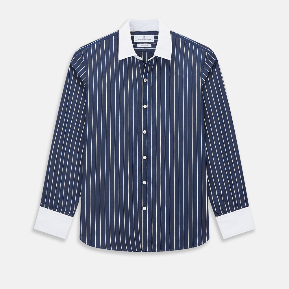 SHIRTS RF WH WINDSOR OPEN CLR WH 3BC WH STR ON NVY 18.5