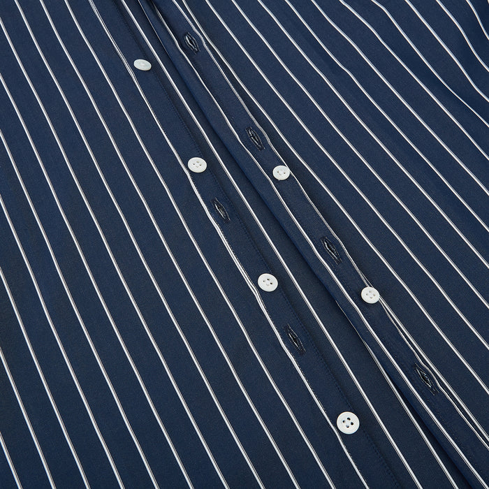 Navy and White Bar Stripe Windsor Shirt with Contrast Collar & Cuffs Image 6