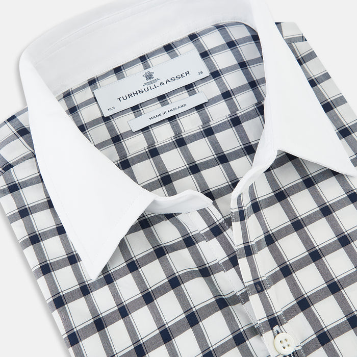 Windsor Tattersall Check Navy Open Collar Regular Fit Shirt in Cotton Image 1
