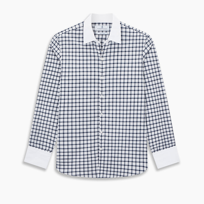 Windsor Tattersall Check Navy Open Collar Regular Fit Shirt in Cotton Image 8