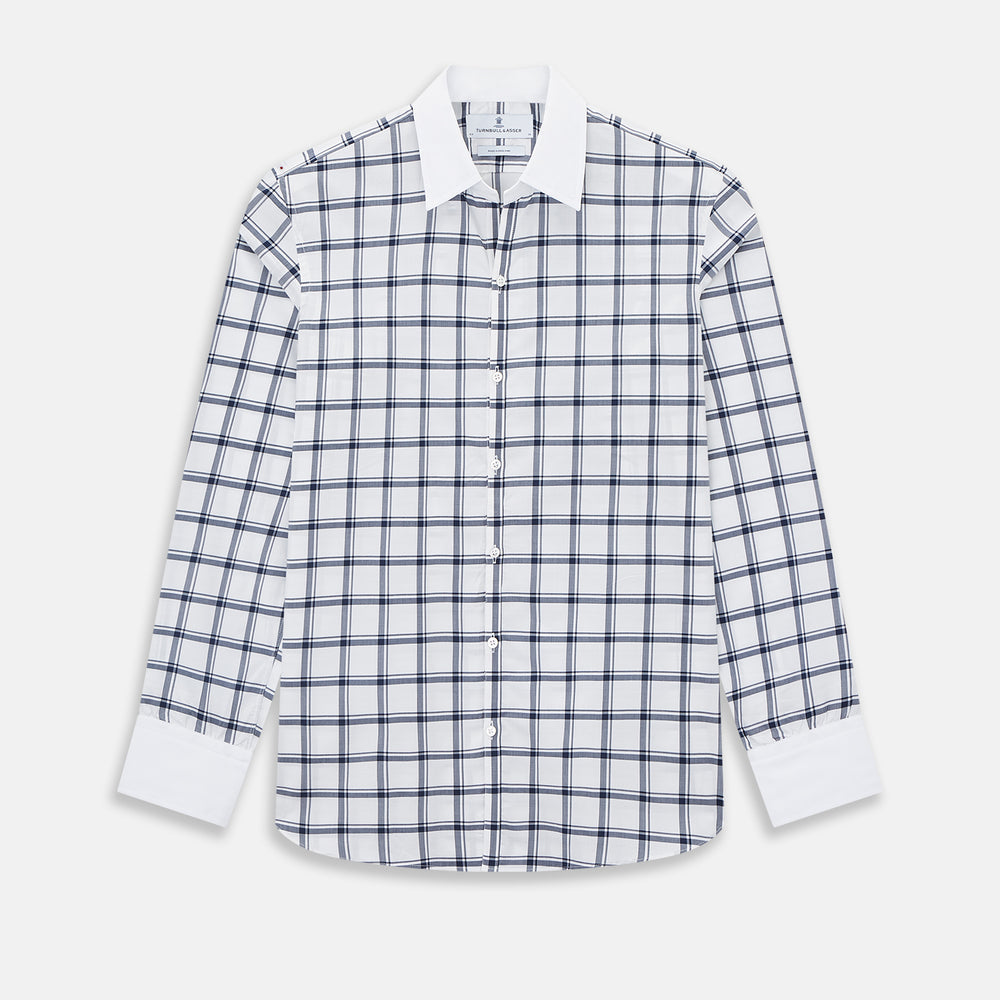 SHIRTS RF WH WINDSOR OPEN CLR WH 3BC NAVY CHECK 16.5