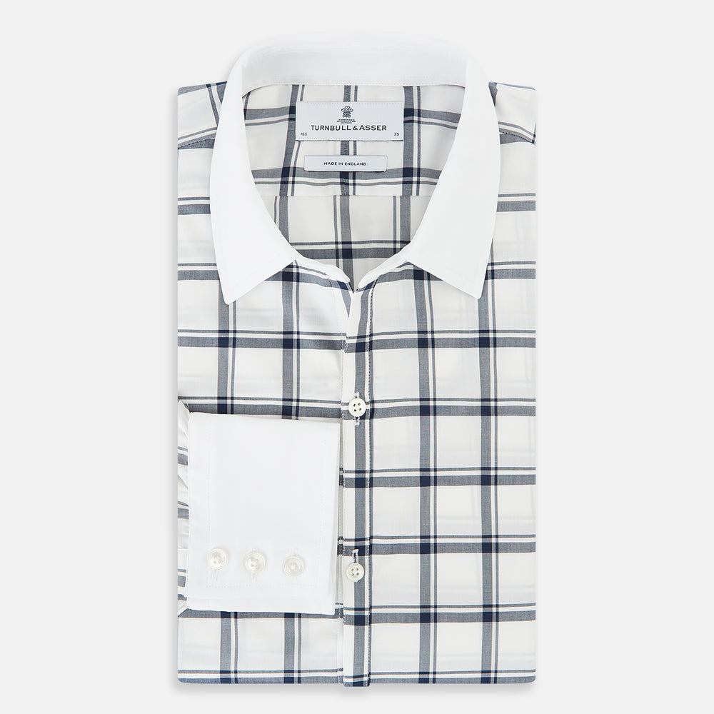 SHIRTS RF WH WINDSOR OPEN CLR WH 3BC NAVY CHECK 16.5