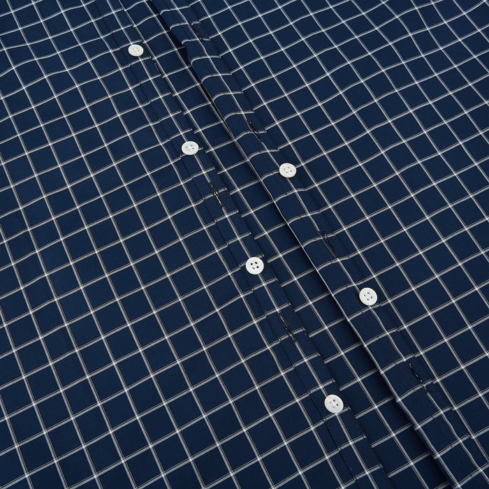 Navy and White Reverse Graph Check Windsor Shirt with Contrast Collar & Cuffs Image 6