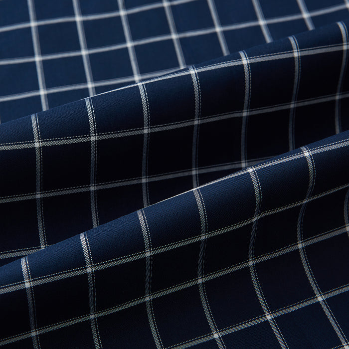 Navy and White Reverse Graph Check Windsor Shirt with Contrast Collar & Cuffs Image 7