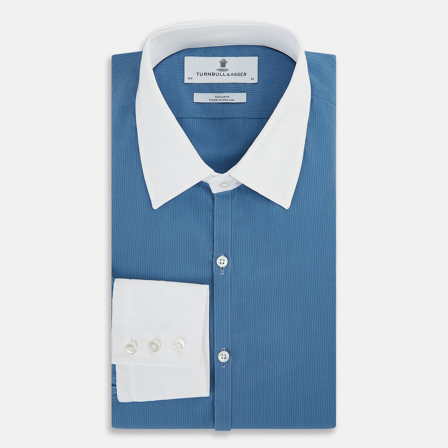 View 5 of product Colony Blue Pinstripe Westminster Shirt with Contrast Collar & Cuffs 19