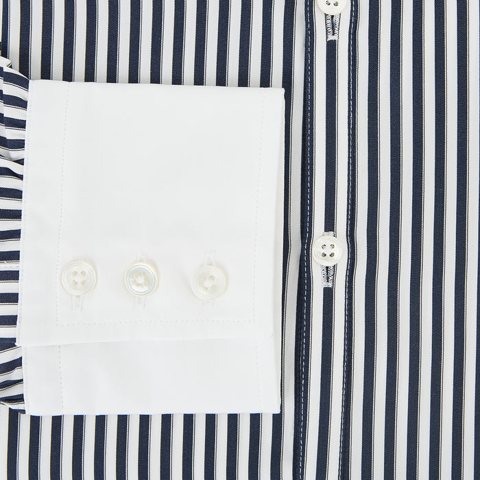 Westminster Double Stripe Navy Closed Collar Regular Fit Shirt in Cotton Image 3