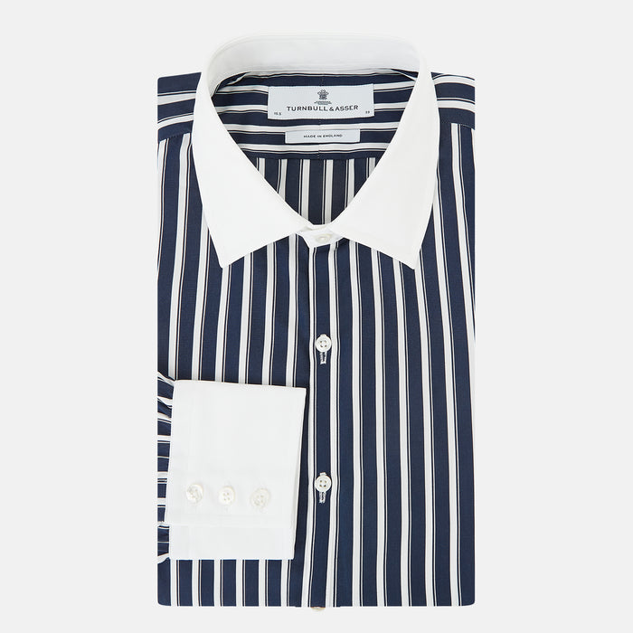 Westminster Regency Stripe Navy Closed Collar Regular Fit Shirt in Cotton Image 4
