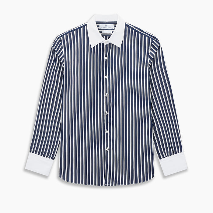 Westminster Regency Stripe Navy Closed Collar Regular Fit Shirt in Cotton Image 8