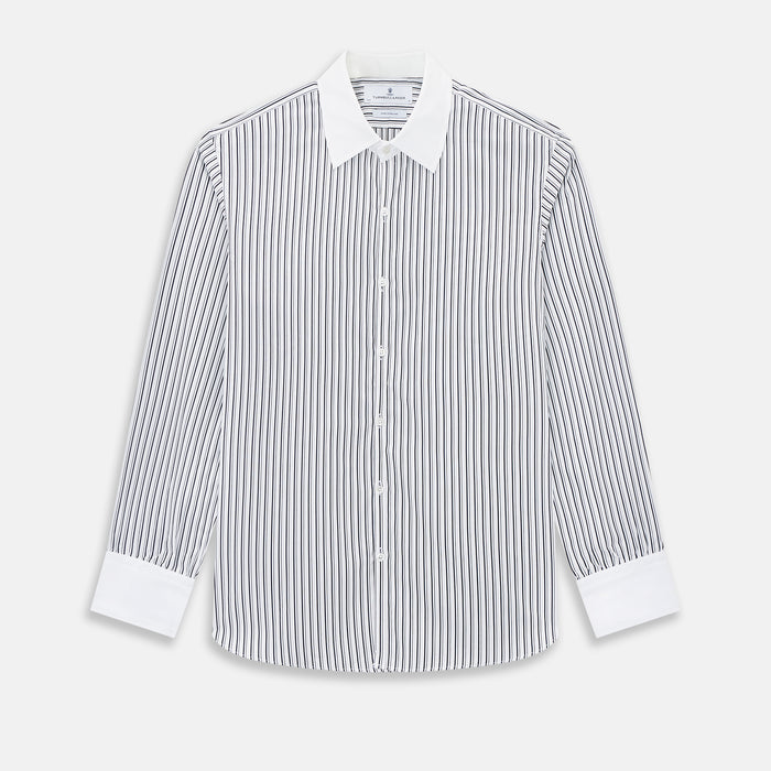 Westminster Fancy Stripe Navy Closed Collar Regular Fit Shirt in Cotton