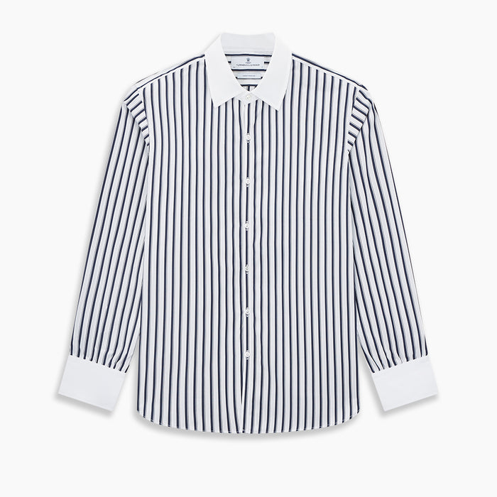 Westminster Shadow Stripe Navy Closed Collar Regular Fit Shirt in Cotton Image 8