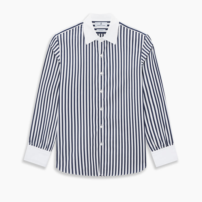Westminster Reverse Stripe Navy Closed Collar Regular Fit Shirt in Cotton Image 8