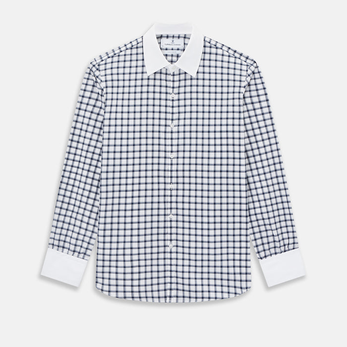 Westminster Tattersall Check Navy Closed Collar Regular Fit Shirt in Cotton