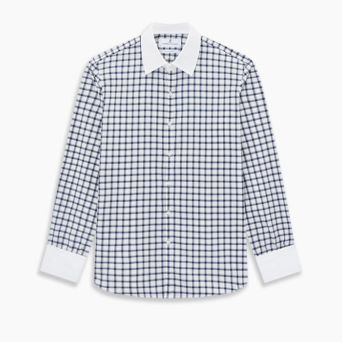 Westminster Tattersall Check Navy Closed Collar Regular Fit Shirt in Cotton Image 8