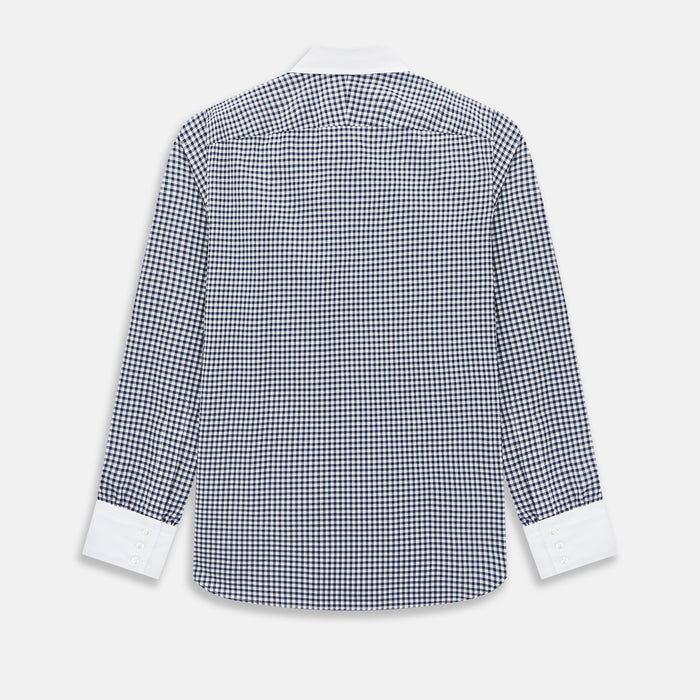 Westminster Gingham Check Navy Closed Collar Regular Fit Shirt in Cotton Image 2