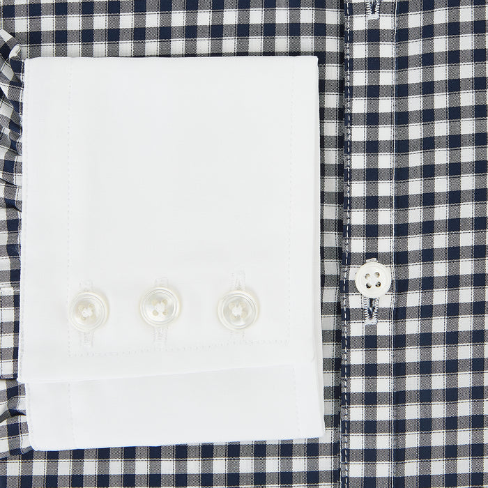 Westminster Gingham Check Navy Closed Collar Regular Fit Shirt in Cotton Image 3