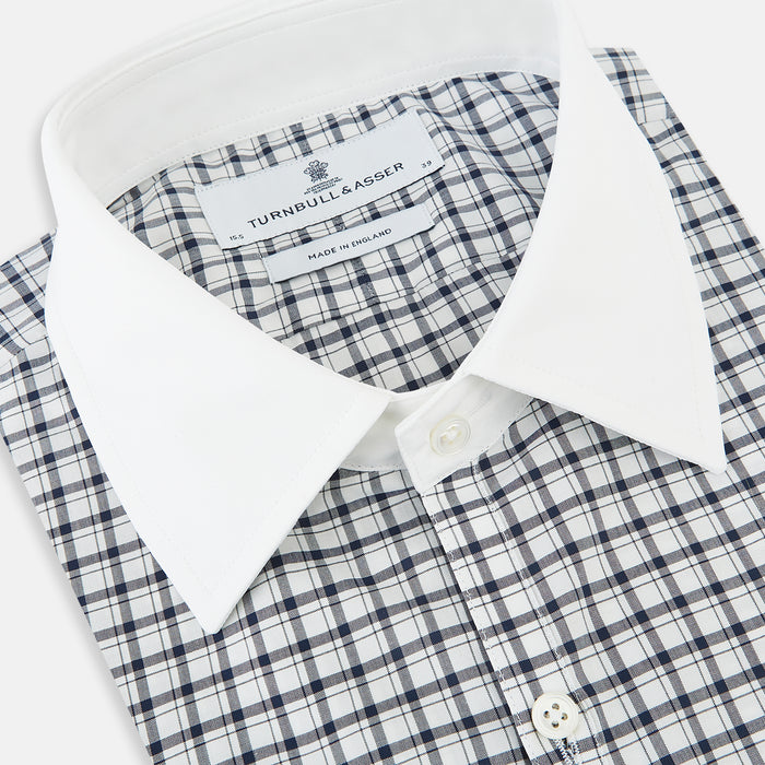 Westminster Double-Track Check Navy Closed Collar Regular Fit Shirt in Cotton Image 1