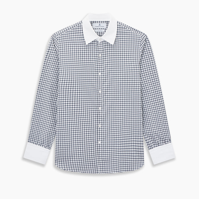 Westminster Double-Track Check Navy Closed Collar Regular Fit Shirt in Cotton Image 8