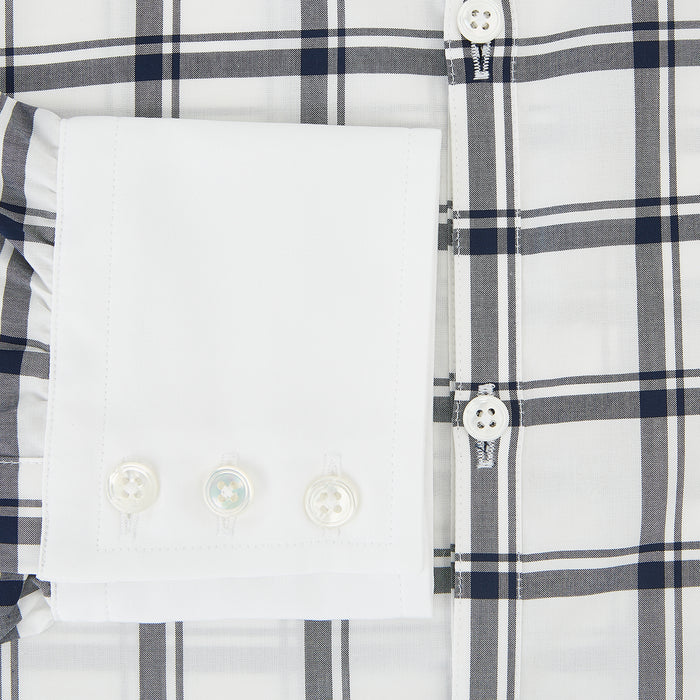 Westminster Windowpane Check Navy Closed Collar Regular Fit Shirt in Cotton Image 3