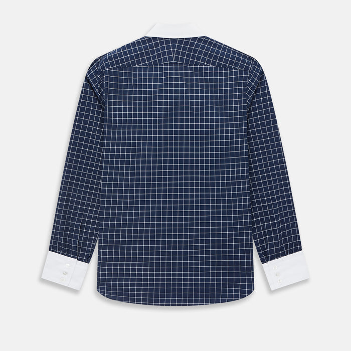 Navy and White Reverse Graph Check Westminster Shirt with Contrast Collar & Cuffs Image 2