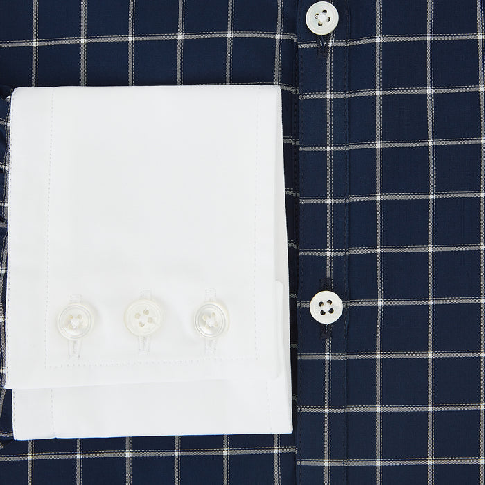 Navy and White Reverse Graph Check Westminster Shirt with Contrast Collar & Cuffs Image 3