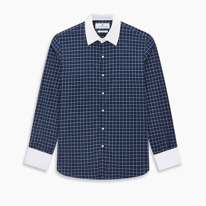 Navy and White Reverse Graph Check Westminster Shirt with Contrast Collar & Cuffs Image 7
