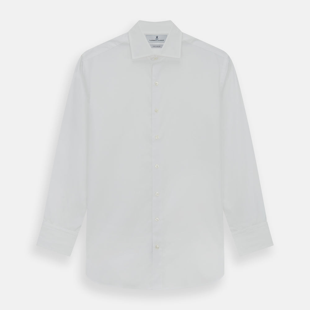 Tailored Fit Plain White Cotton Shirt with Kent Collar and 3-Button Cuffs