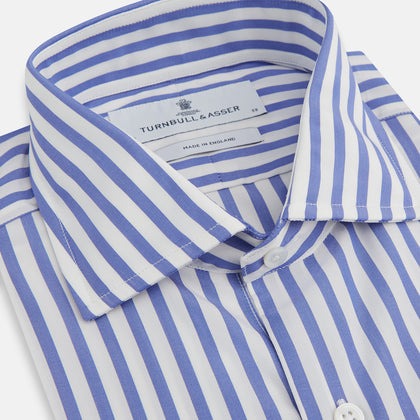 Tailored Fit Blue and White Candy Stripe Shirt with Kent Collar and 3-Button Cuffs