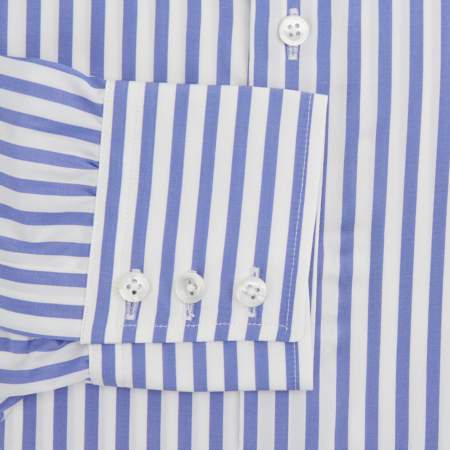 View 3 of product Tailored Fit Blue and White Candy Stripe Shirt with Kent Collar and 3-Button Cuffs