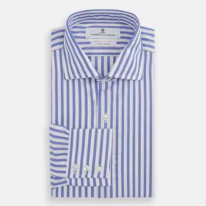 Tailored Fit Blue and White Candy Stripe Shirt with Kent Collar and 3-Button Cuffs Image 3