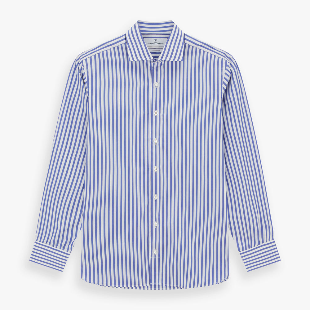 Tailored Fit Blue and White Candy Stripe Shirt with Kent Collar and 3-Button Cuffs