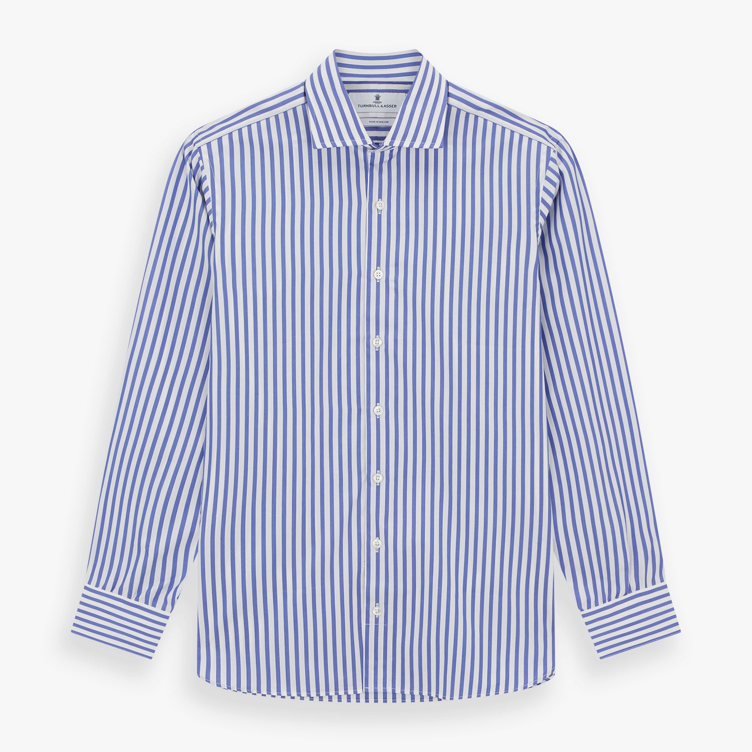 View 1 of product Tailored Fit Blue and White Candy Stripe Shirt with Kent Collar and 3-Button Cuffs