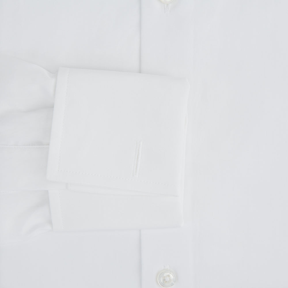 Tailored Fit Plain White Cotton Shirt with Kent Collar and Double Cuffs