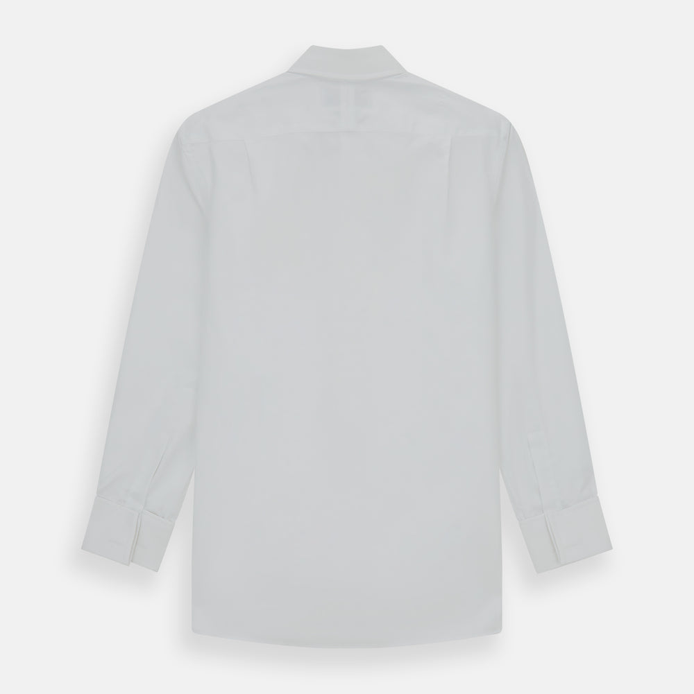 Tailored Fit White Royal Oxford Cotton Shirt with Kent Collar and Double Cuffs
